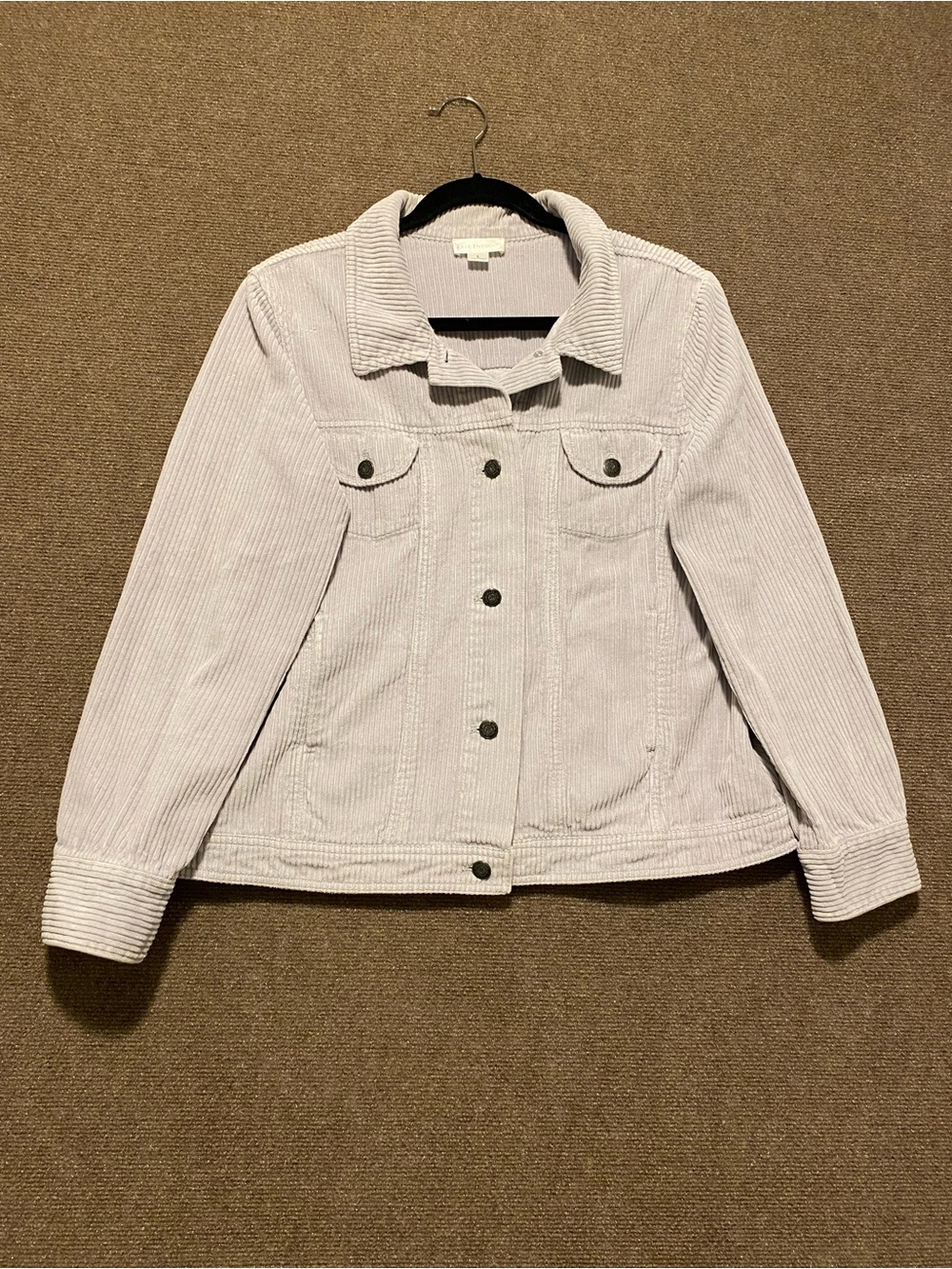 Fair Indigo Corduroy Organic Cotton Trucker Jacket Soft Lavender Size L